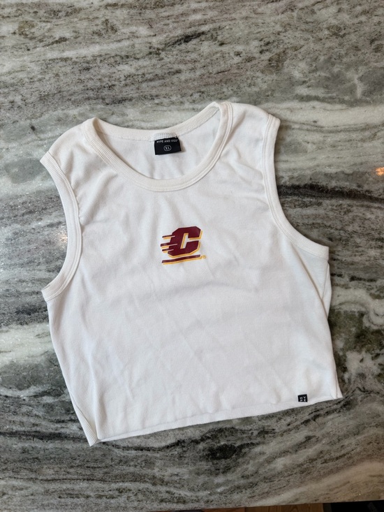 Hype and Vice Tops - Central Michigan University White Ribbed Crop Tank Top Size XL